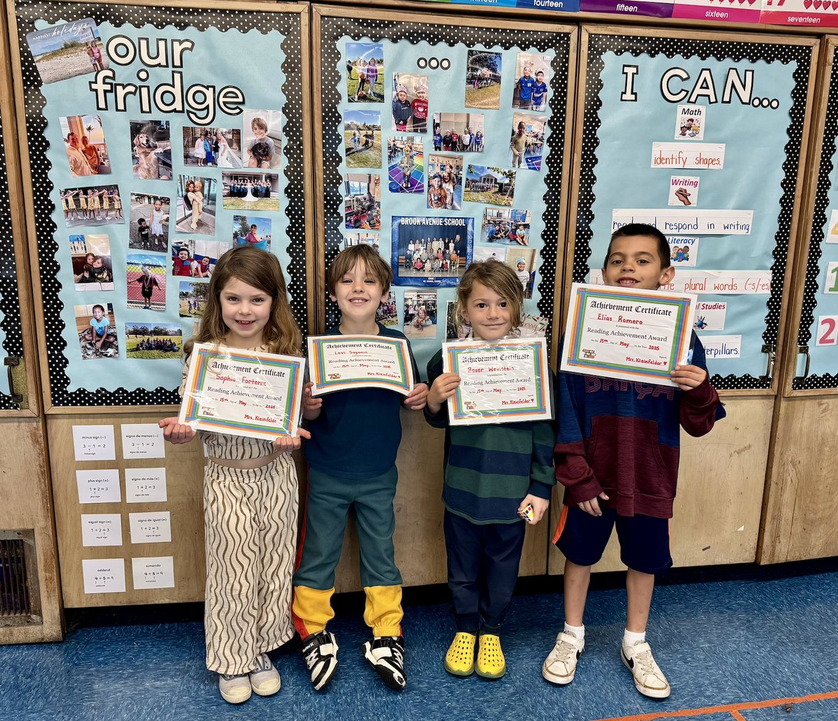 Students in Mrs. Kleinfelder's Class <a href="/BrookAveSchool/">Brook Avenue School</a> were recognized for outstanding achievement in Reading <a href="/BayShoreSchools/">Bay Shore Schools</a>.