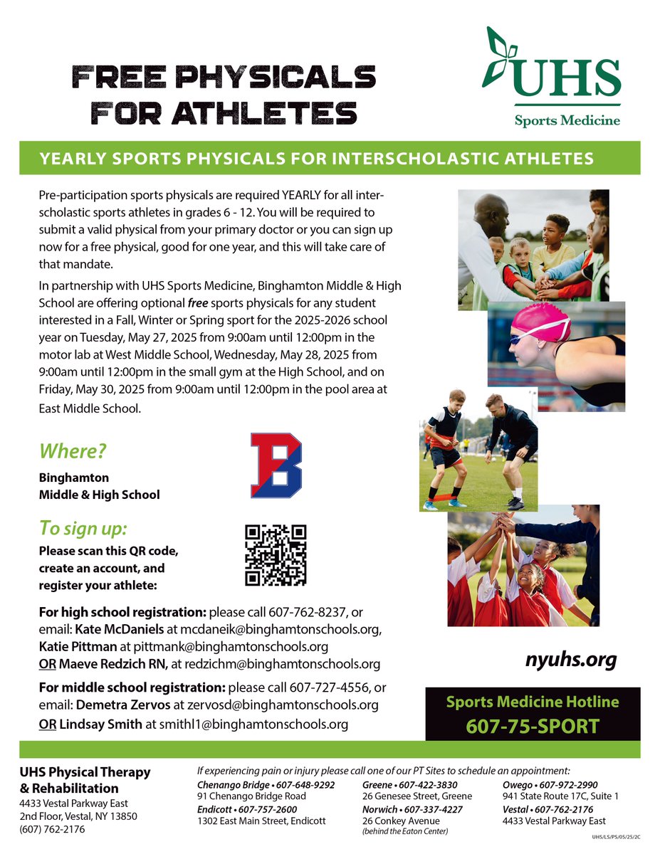 UHS will be providing  physicals for athletes during the school day on Tuesday, March 27 Wednesday, March 28 and Friday, March 30. Please see the attached flyer for more details.