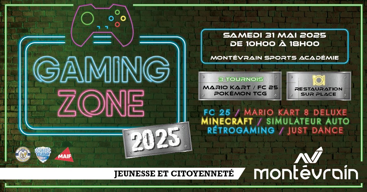 Masters Clash Event (@mastersclasheu) on Twitter photo Gaming zone revient pour une 2e édition le samedi 31 mai à la Montévrain Sports Académie !
📍 Lieu : Gymnase MSA 📅 Dates : 31 Mai 2025 ⌚ Horaires : 10h - 18h
Inscription aux tournois : helloasso.com/associations/m…
Pour plus de renseignements, jsva@montevrain.fr Gaming zone revient pour une 2e édition le samedi 31 mai à la Montévrain Sports Académie !
📍 Lieu : Gymnase MSA 📅 Dates : 31 Mai 2025 ⌚ Horaires : 10h - 18h
Inscription aux tournois : helloasso.com/associations/m…
Pour plus de renseignements, jsva@montevrain.fr