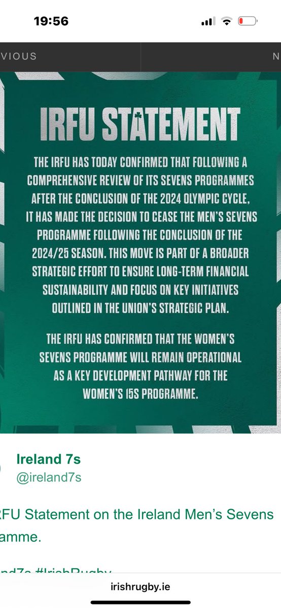 Sad news indeed.. is this the beginning of the end of 7’s with the ridiculous format screw ups from World Rugby.? ⁦<a href="/Tim7sWalsh/">Tim Walsh</a>⁩ ⁦<a href="/Keelo29/">Oliver Keeling</a>⁩ ⁦<a href="/KevRodge/">Kevin Rodgerson</a>⁩