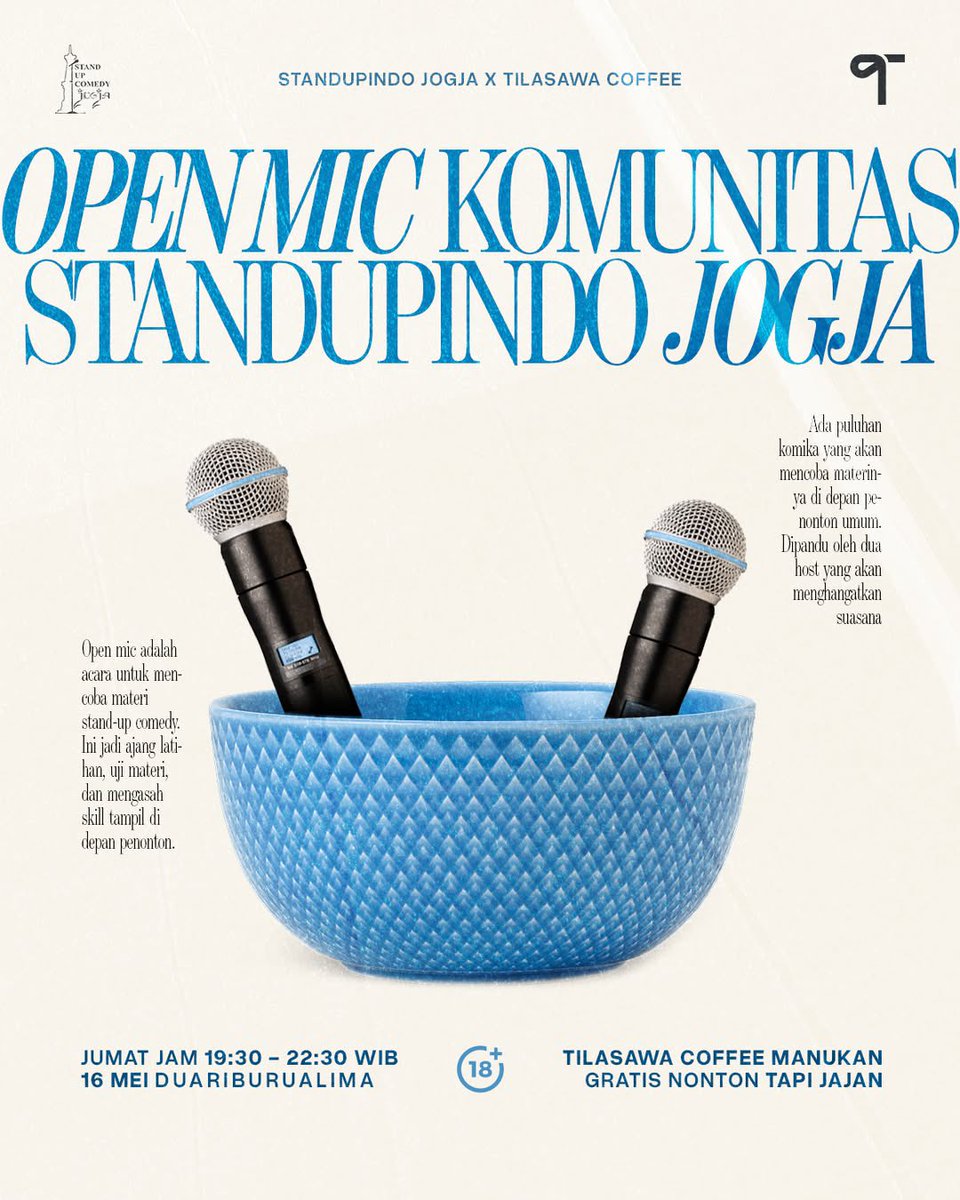 Malam ini yuk datang dan ramaikan #openmicstandupindojgj

Gratis, wajib jajan ❤️❤️❤️🤺🥩🦞