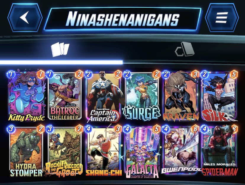 Got a ticket with this vile deck from <a href="/ninaisnoob/">ninaisnoob</a> big swings, great location control, unpredictability and just enough tech to deal with cheesy big bois. 10/10.  <a href="/SnapDecks/">SnapDecks</a> <a href="/MARVELSNAP/">MARVEL SNAP</a>