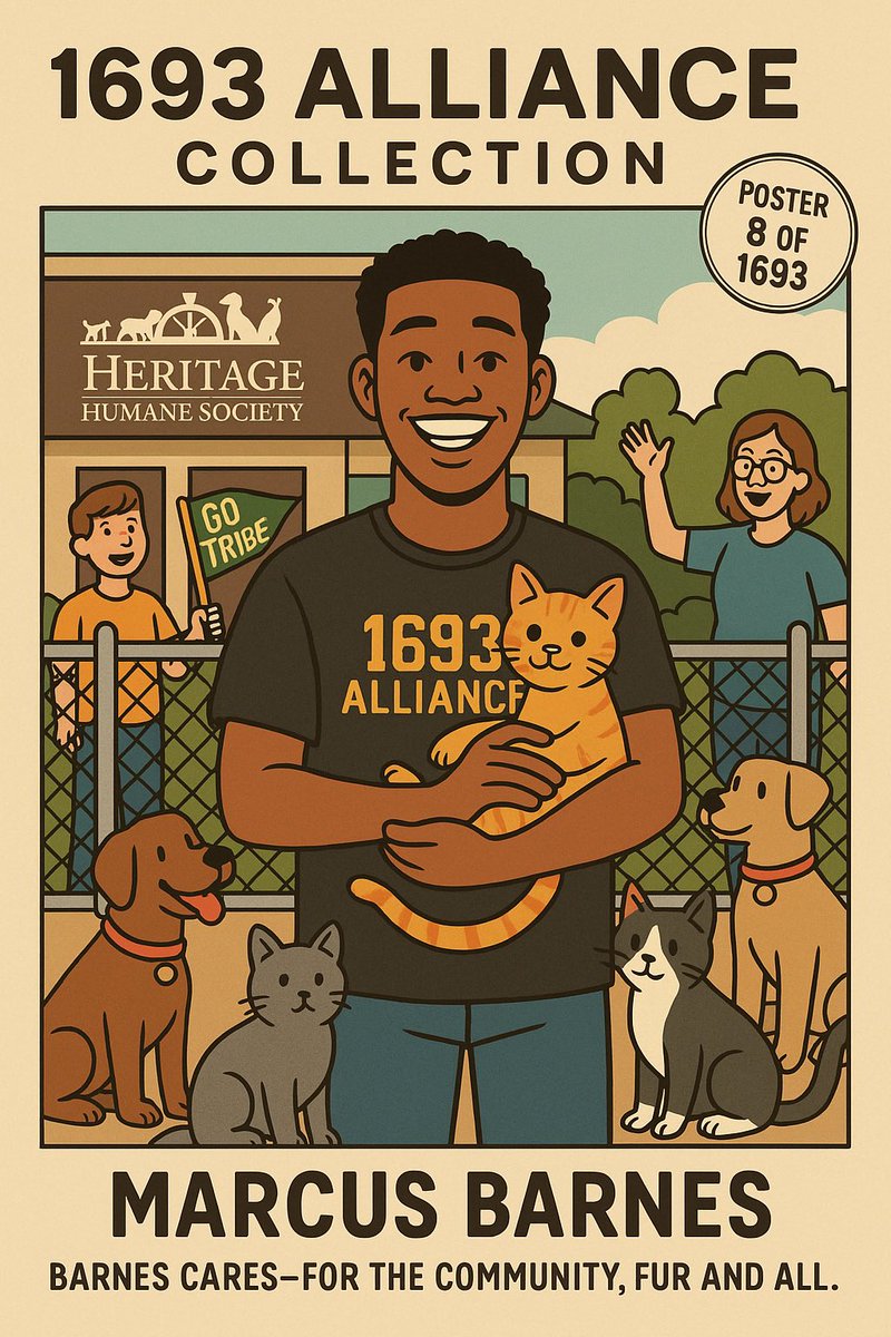 Poster 8 of 1693 in the 1693 Alliance Collection features Marcus Barnes.
His love of animals made Heritage Humane Society a perfect fit, where he cared for dogs and cats in need.
Best of luck in your pursuit of the NFL as he carries forward the values of William &amp; Mary football