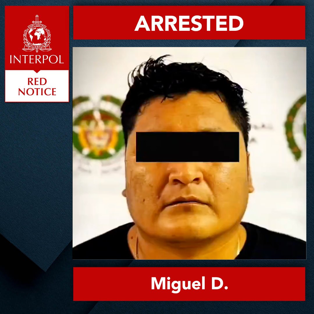 interpolwanted's tweet image. The @PoliciaColombia have arrested the main suspect in the murder of 13 kidnapped workers at a gold mine in Peru.🇵🇪

The #RedNotice fugitive was detained on a public street in Medellín, Colombia🇨🇴 in a joint operation between the two countries and INTERPOL.