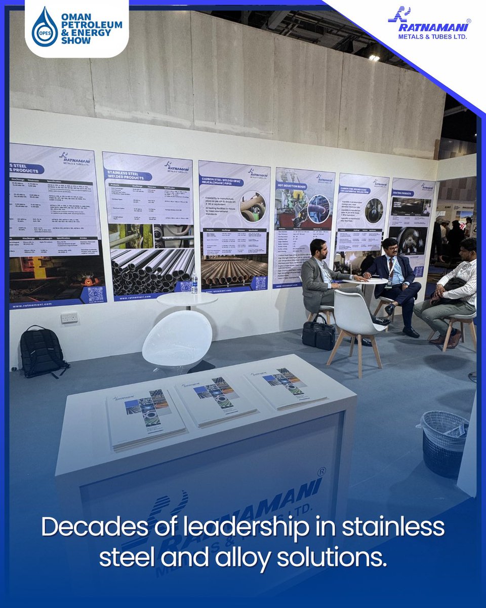 RMTLOfficial's tweet photo. (Part 2/2)
It was an honour to showcase Ratnamani’s stainless and alloy steel solutions to global leaders across oil & gas, hydrogen, power, and desalination.
#OPES2025 #RatnamaniMetalsAndTubes #EnergyInnovation #MakeInIndia https://t.co/iMO9VLsEk8