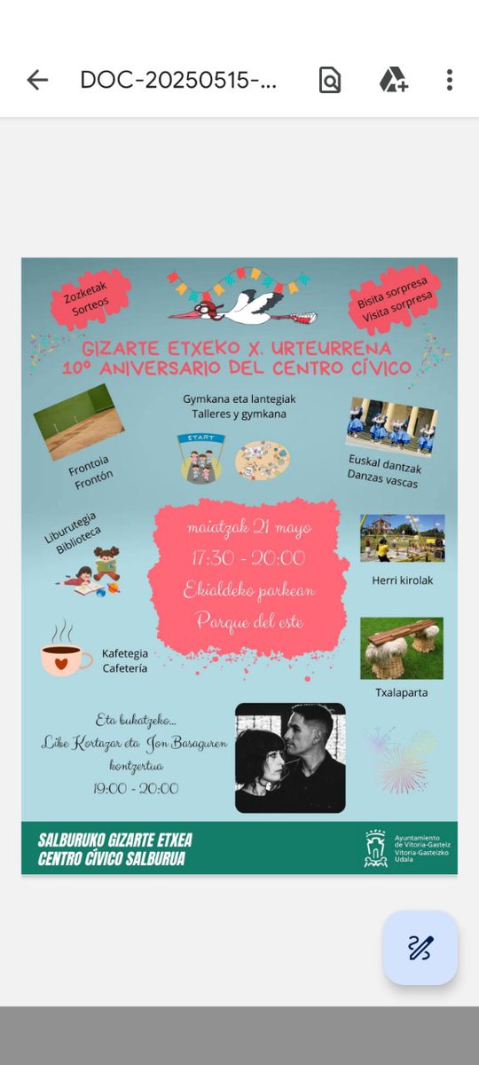 egurraTX's tweet photo. nos encanta #txalapartear en las #fiestas y mas si se trata de un centro civico de nuestra @vitoriagasteiz que cumple 10 años albergando actividades y vivencias varias #zorionak https://t.co/fpDFgzTln1