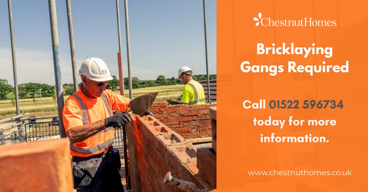 chestnuthomes's tweet photo. We are looking for experienced Subcontract #BricklayingGangs for 7 Lincolnshire developments. If you have the following, please get in touch:
✅ 5+ years of experience
✅ Valid CSCS card
✅ Self-employed (UTR number)
✅ Public Liability

Call 01522 596734 for more information. https://t.co/KUzwiDS5ya