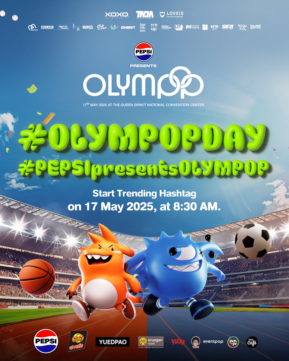 OLYMPOPSPORTDAY's tweet photo. 🏟️ IT’S TIME TO SHOW YOUR POWER

ถึงเวลารวมพลังของพวกเราชาว T-POP แล้ว!

มาร่วมกันสร้างปรากฏการณ์แห่งร่วมมือร่วมใจ เป็นอันหนึ่งอันเดียวกัน

ขอความร่วมมือศิลปินและแฟนคลับทุกบ้าน
ร่วมกันใช้ Hashtag หลักของงานเท่านั้น

#️⃣ #.OLYMPOPDAY
#️⃣ #.PEPSIpresentsOLYMPOP

#PEPSIpresentsOLYMPOP https://t.co/0ziQTnP92c
