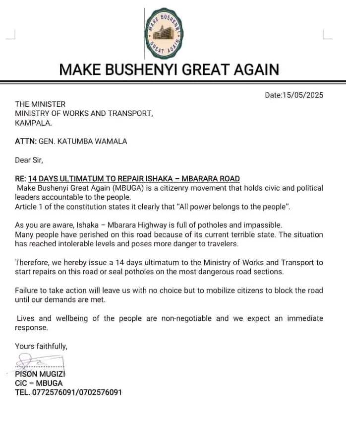 TURAHIx's tweet photo. The Ishaka - Mbarara Highway is a death trap! Make Bushenyi Great Again has given the Ministry of Works 14 days to fix these perilous potholes. We demand safe roads,
Our lives are non negotiable
#DangerousRoads #RepairNow
@GenWamala @MoWT_Uganda @GovUganda @Agatie7 https://t.co/Jfh7cWKYw0