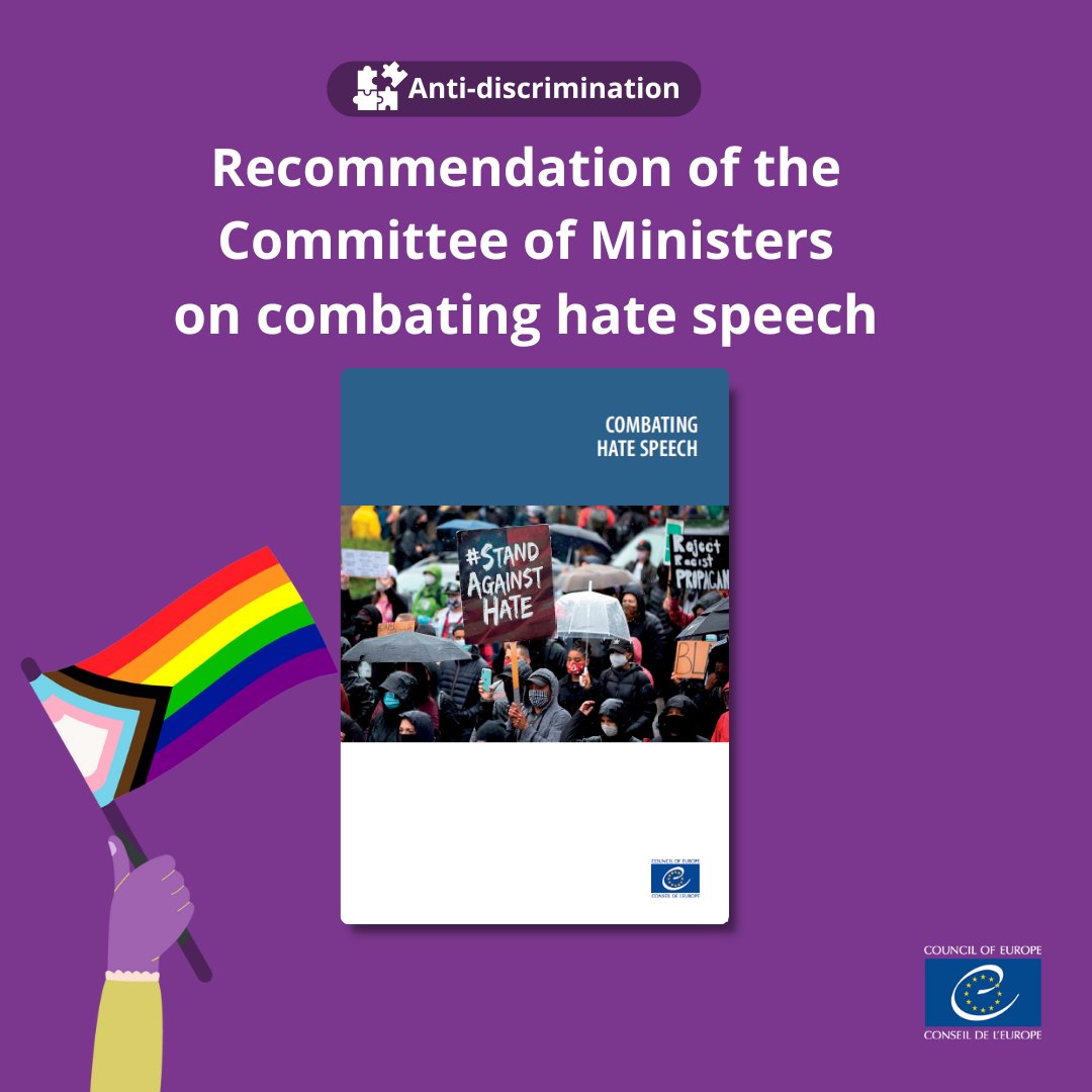 Council of Europe Equality, Minorities & Inclusion (@coe_antidiscri) on Twitter photo 👋Celebrating #idahot International Day Against Homophobia, Transphobia and Biphobia 🏳️🌈, <a href="/coe/">Council of Europe</a> CDADI recalls the urgent need for combating hate speech.
Check out 📘 Recommendation CM/Rec(2022)16 on combating hate speech👉 go.coe.int/kGh5J
#Equality #Antidiscrimination 👋Celebrating #idahot International Day Against Homophobia, Transphobia and Biphobia 🏳️🌈, <a href="/coe/">Council of Europe</a> CDADI recalls the urgent need for combating hate speech.
Check out 📘 Recommendation CM/Rec(2022)16 on combating hate speech👉 go.coe.int/kGh5J
#Equality #Antidiscrimination