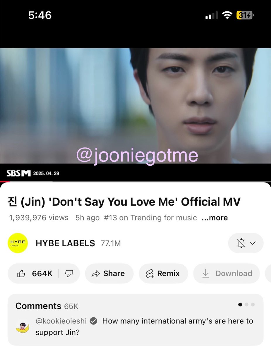 jooniegotme's tweet photo. @lyjindarydeals spotify &amp; yt! #Jin_Echo #Dont_Say_You_Love_Me 💜 https://t.co/8GVQTnRWzW