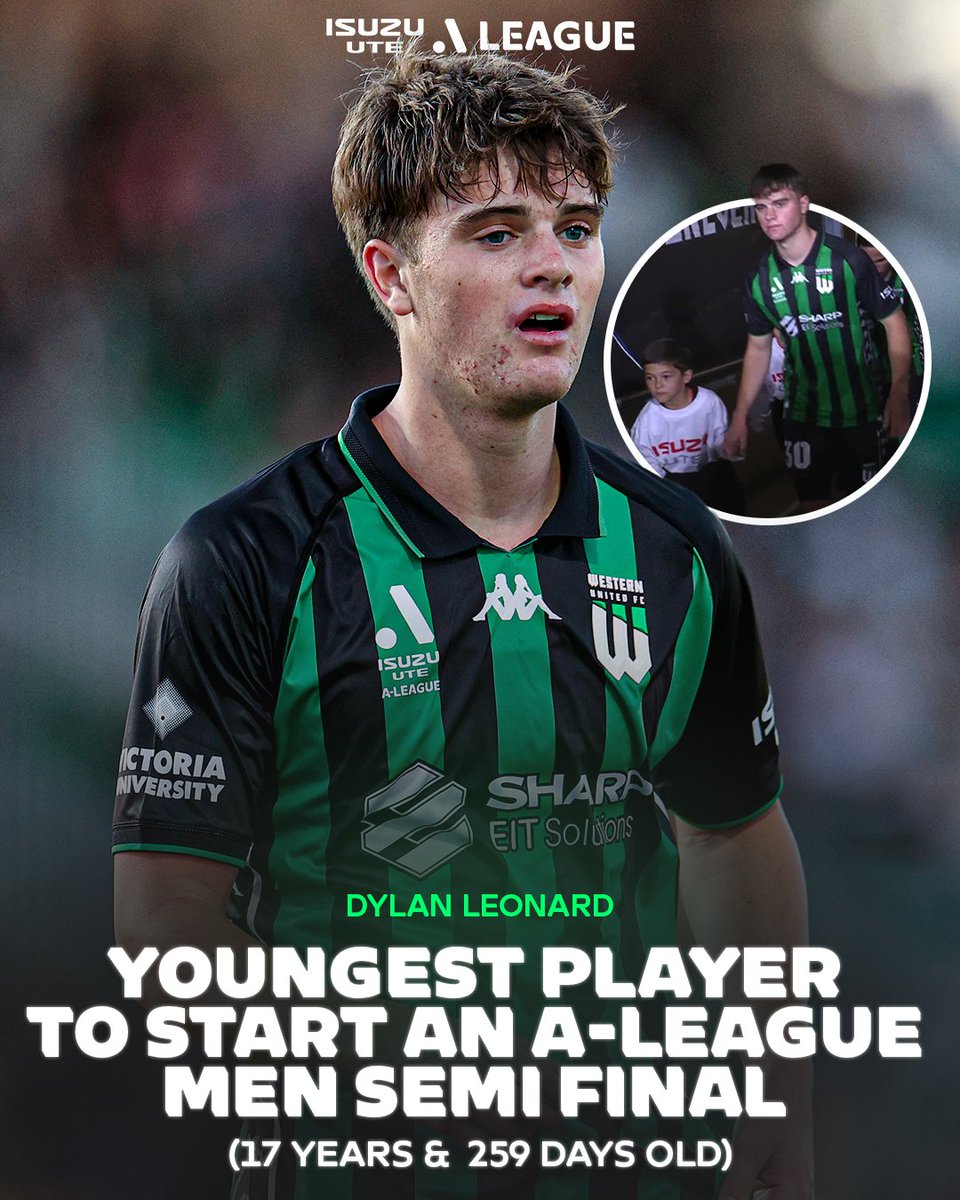 A slice of history for one of the Isuzu UTE A-League’s top teenage talents 🟢✨

Dylan Leonard isn’t even 18 yet and he’s already starting Semi Finals for <a href="/wufcofficial/">Western United FC</a>. Wow 👏

Watch #WUNvMCY live and exclusive NOW on Paramount+ 📺