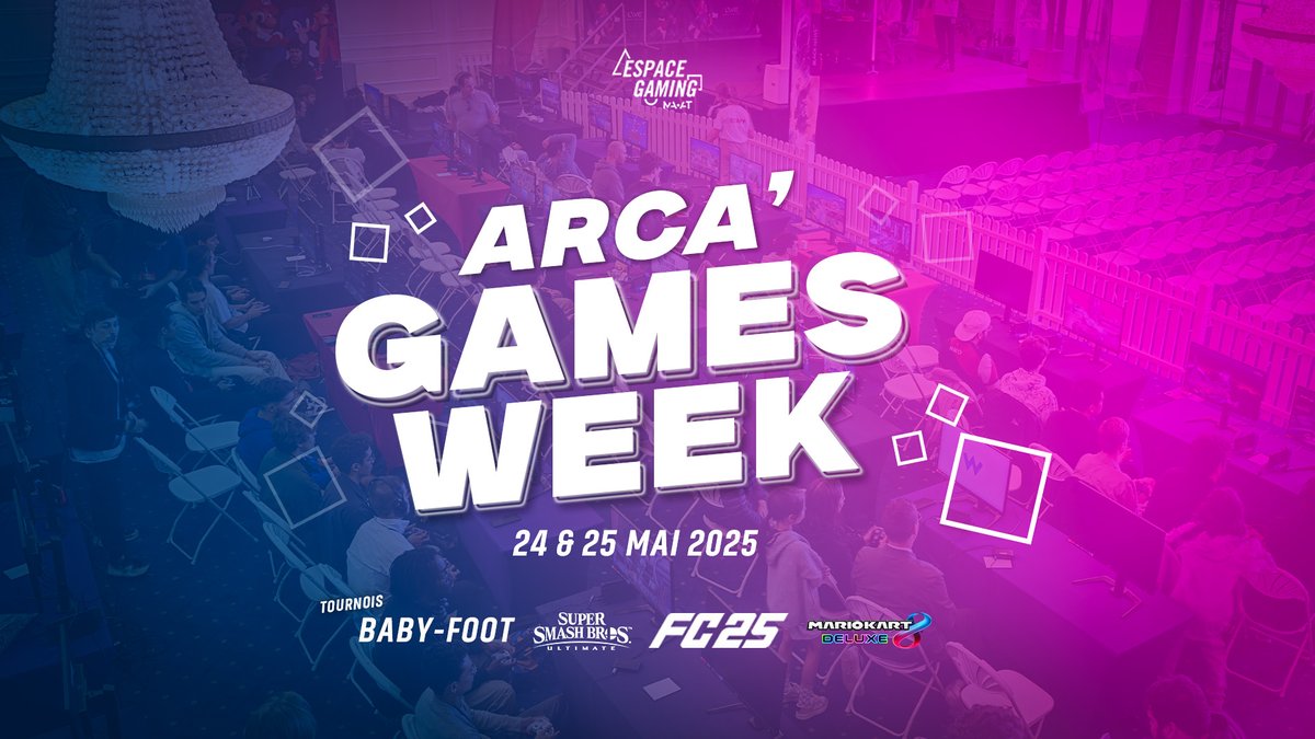 🔴ARCA' GAMES WEEK - Smash Bros Tournament 

🗓️24 mai 
▶️48 Joueurs 
💸244 € de Cash-Prize max 
📍Arcachon - MA-AT 

🤝En association avec la <a href="/grab_vf/">G.R.A.B.</a> 

Inscription ici : start.gg/arcagamesweek1