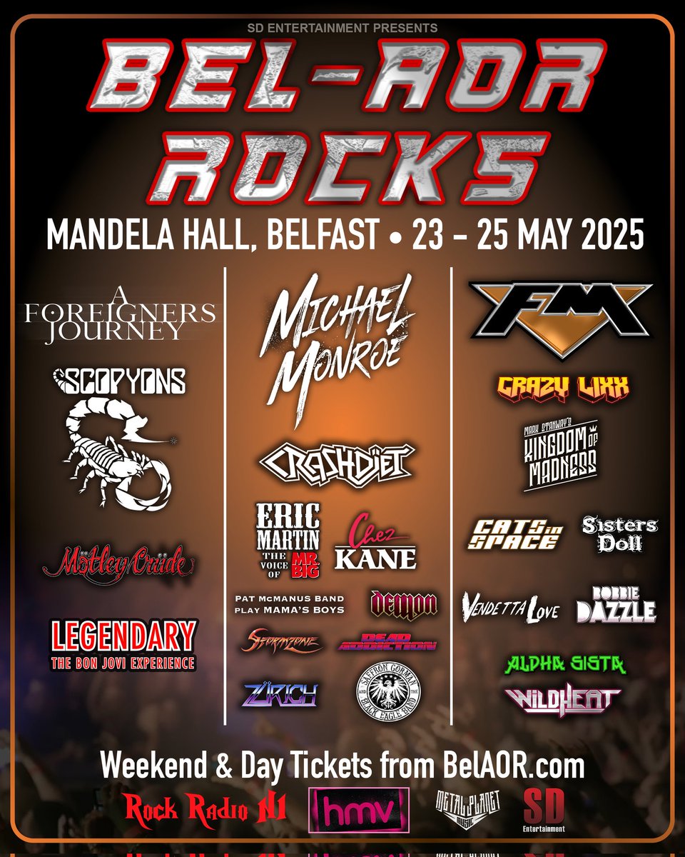 SD Entertainment (@sdentire) on Twitter photo ๐ข๐ก๐ ๐ช๐๐๐ ๐ง๐ข ๐๐ข: <a href="/BelAORRocks/">Bel-AOR Rocks</a> arrives at <a href="/mandelahall/">Mandela Hall, Belfast</a> next Friday for a whole weekend classic, glam and AOR Rock from headliners at <a href="/afjrock/">A Foreigners Journey</a>, <a href="/michaelmonroe/">Michael Monroe</a> and <a href="/FMofficial/">FM</a> plus <a href="/CrazyLixx/">Crazy Lixx</a>, <a href="/crashdiet_org/">CRASHDรET OFFICIAL</a>, <a href="/SistersDoll/">Sisters Doll</a>, <a href="/AlphaSista/">Alpha Sista Official</a>, <a href="/SaffronGorman/">Saffron Gorman and The Black Eagle Band</a> & more ๐ข๐ก๐ ๐ช๐๐๐ ๐ง๐ข ๐๐ข: <a href="/BelAORRocks/">Bel-AOR Rocks</a> arrives at <a href="/mandelahall/">Mandela Hall, Belfast</a> next Friday for a whole weekend classic, glam and AOR Rock from headliners at <a href="/afjrock/">A Foreigners Journey</a>, <a href="/michaelmonroe/">Michael Monroe</a> and <a href="/FMofficial/">FM</a> plus <a href="/CrazyLixx/">Crazy Lixx</a>, <a href="/crashdiet_org/">CRASHDรET OFFICIAL</a>, <a href="/SistersDoll/">Sisters Doll</a>, <a href="/AlphaSista/">Alpha Sista Official</a>, <a href="/SaffronGorman/">Saffron Gorman and The Black Eagle Band</a> & more