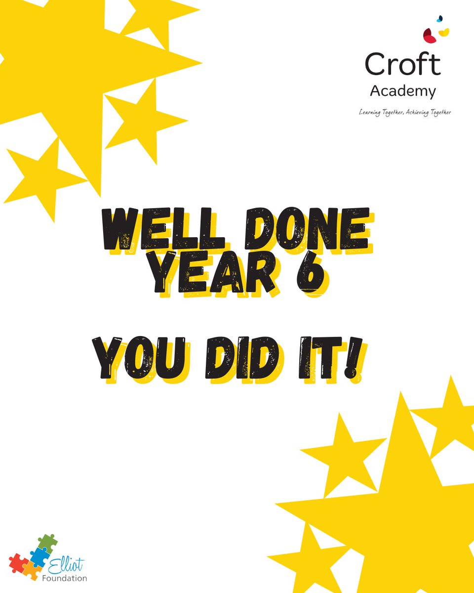 Huge well done to all the amazing Year 6 students at Croft Academy for completing their SATs! 🎉 You've all worked so hard. Now it's time to relax and celebrate your achievements! 🌟 #SATsDone #Year6 #Proud <a href="/ElliotSchools/">Elliot Foundation</a>