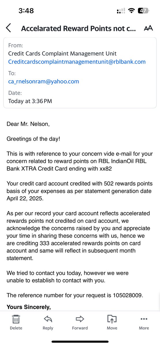 RNelsoning's tweet photo. @RBLBank Hi Team, I still don’t understand what you are trying to explain. My spend was on 12th April,2025. Statement has been generated on 22nd April, 2025. Why the accelerated reward points are not credited on 22nd April, 2025 and why should I wait for new statement. https://t.co/bbVDRN0egh