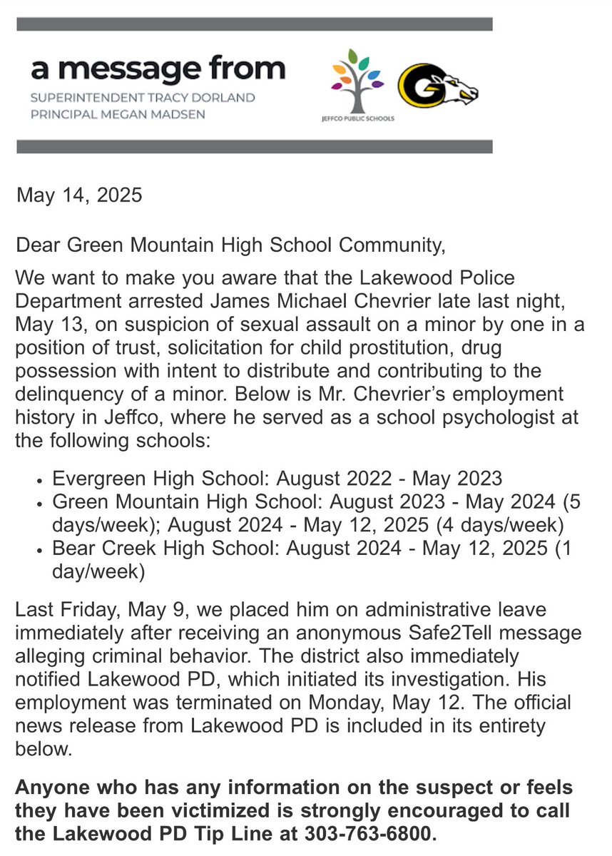 libsoftiktok's tweet image. .@JeffcoSchoolsCo psychologist arrested for s*xual assault of a minor and solicitation for child pr*stitution

Every. Single. Day.

We have a major pedo epidemic in our schools.