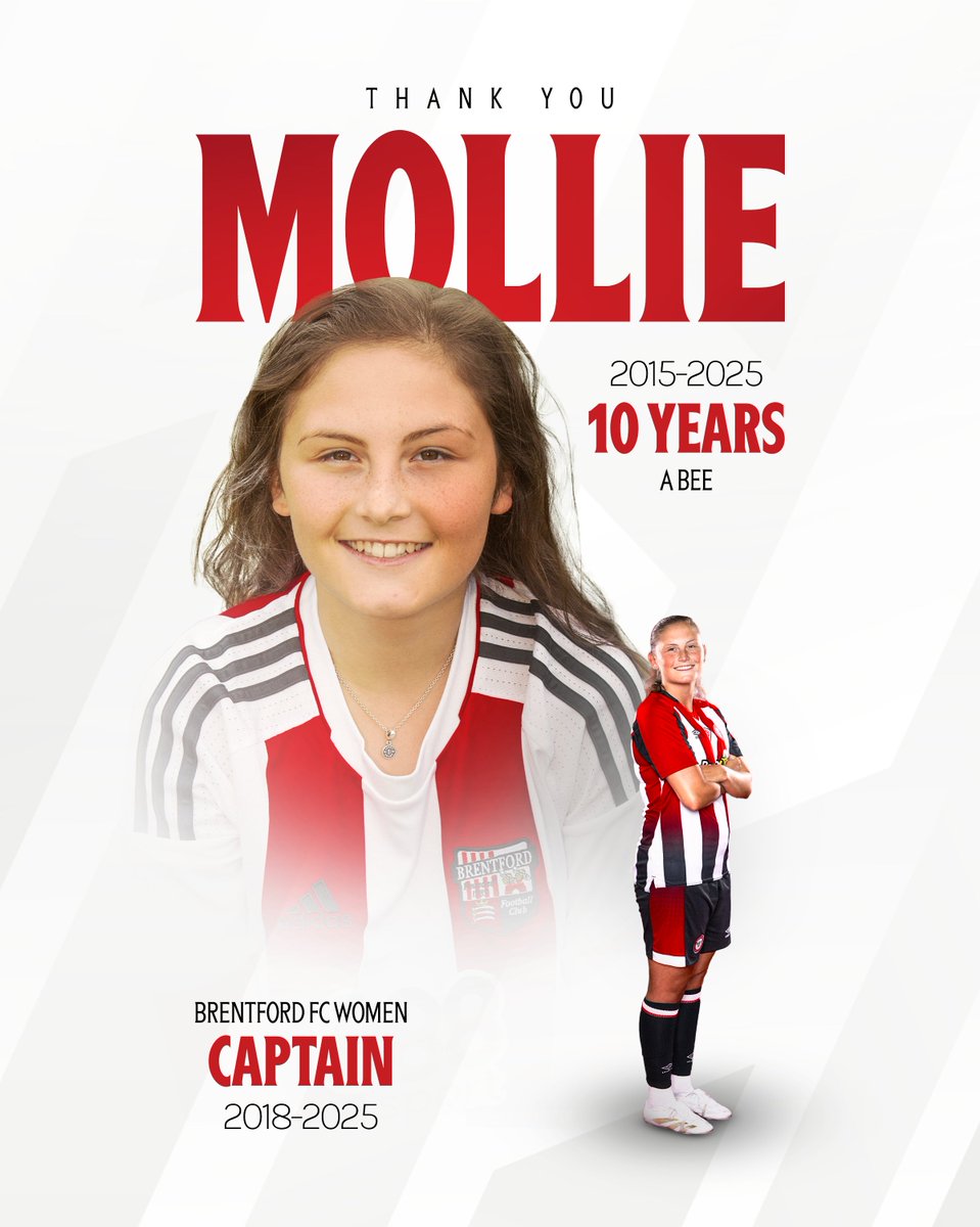 Brentford Women can confirm that first team captain Mollie Holmes has announced her retirement at the end of the 2024/25 season

Thanks for everything skip 🫡

Story -> bit.ly/4mpAX8a

#BrentfordFCW | #BrentfordFC