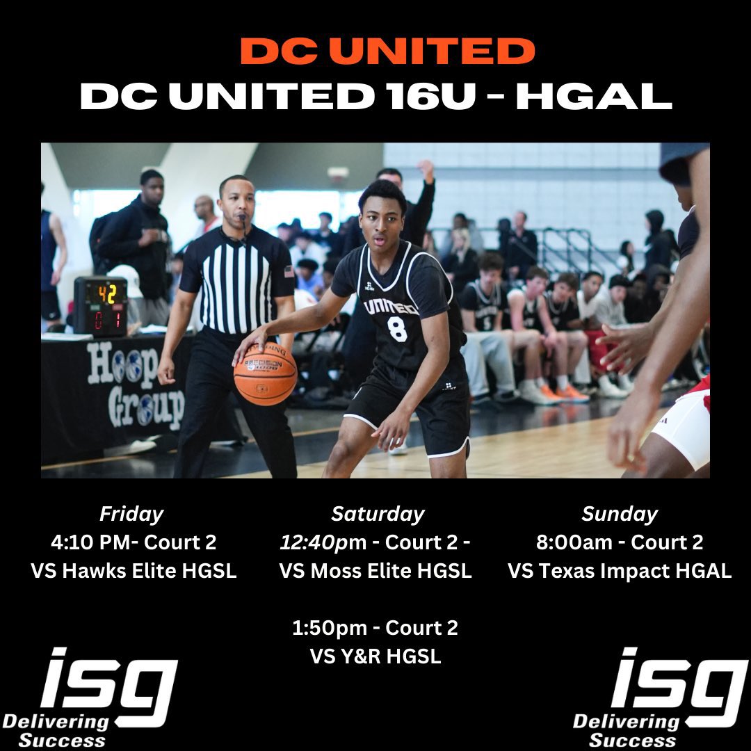 kairocharles3's tweet image. My 16U and 17U AAU teams’ @DCUnitedCAN schedule this weekend for @HoopGroupAL Midwest Jamfest❗️❗️
@CoachCawsey