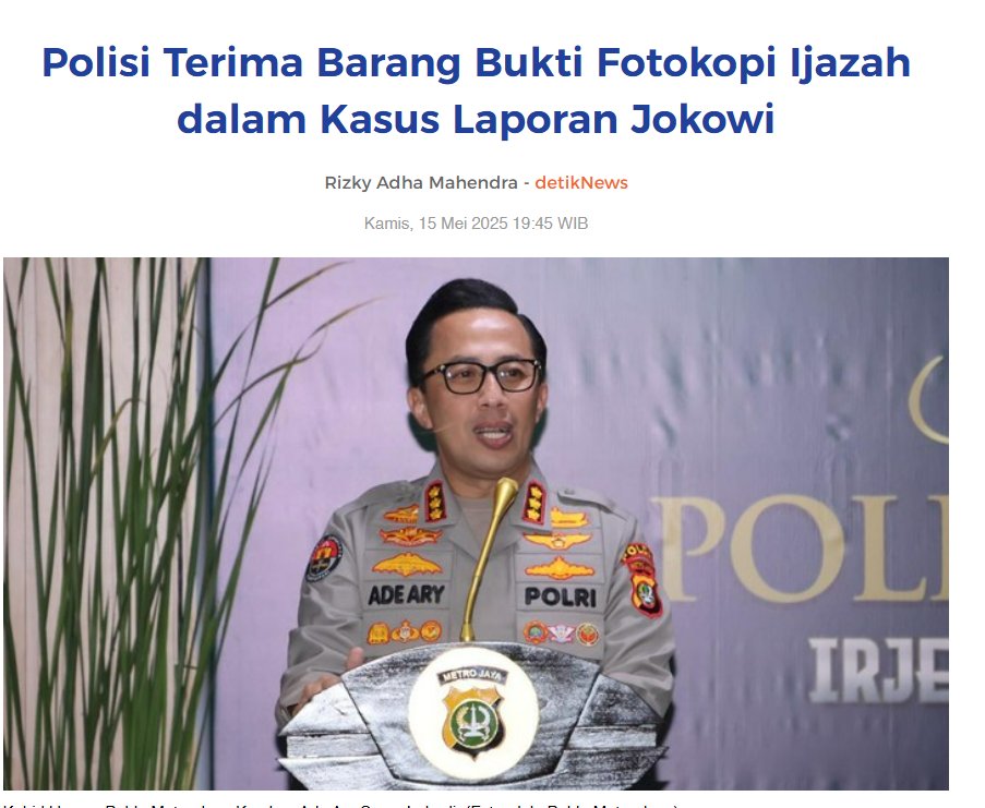SianiparRismon's tweet image. Polisi Terima Barang Bukti Fotokopi Ijazah dalam Kasus Laporan Jokowi
"Kemudian ada beberapa dokumen fotokopi ijazah. Kemudian print out legalisir dan fotokopi cover dari skripsi dan lembar pengesahan," jelasnya.
JOKOWI MELAPORKAN ORANG LAIN BERMODALKAN FOTOKOPI IJAZAH!