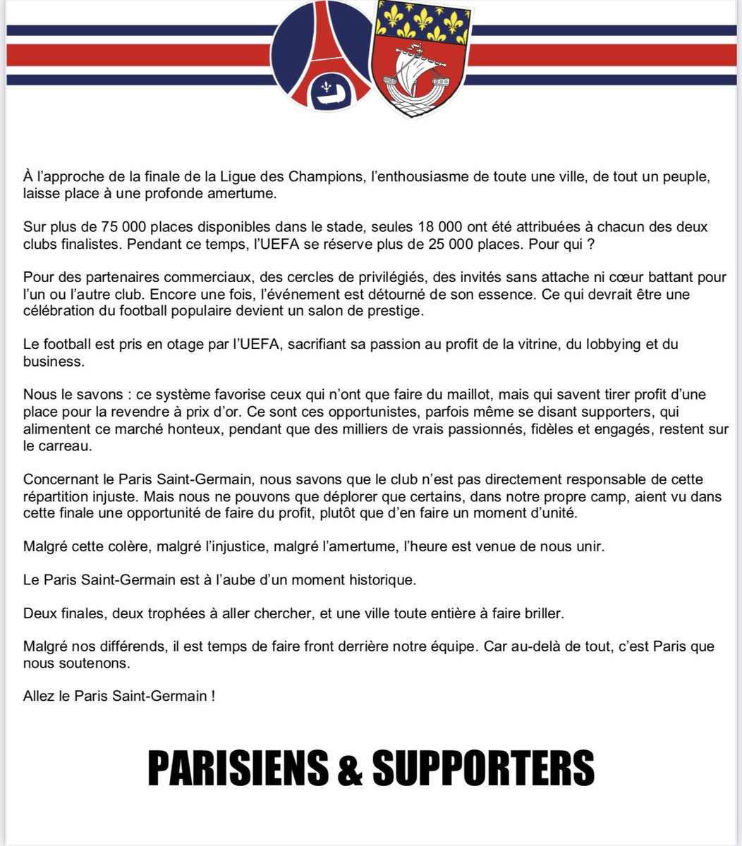 sparisiens1970's tweet image. TOUS UNIS POUR FAIRE RAYONNER PARIS
@PSG_inside