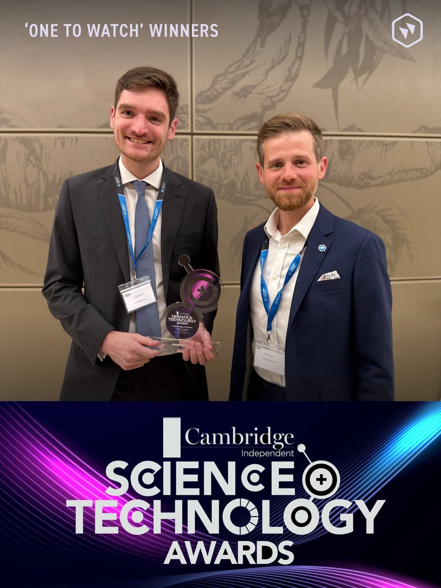 CamKinetics's tweet image. 🏆 Cambridge Kinetics winners of the &apos;ONE TO WATCH&apos; award last night at the Cambridge Independent #SciTechAwards! 🏆

We&apos;re over the moon to be recognised alongside so many inspiring Cambridge innovators and proud to play our part in this amazing community.

#CambridgeTech