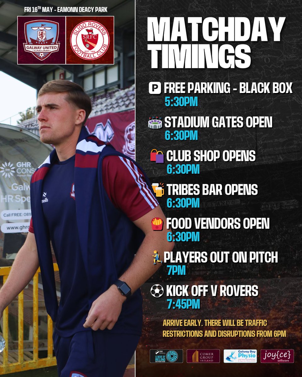 GalwayUnitedFC's tweet image. Make sure to arrive when the gates open this evening and bring the noise 🗣️

Tickets available at the stadium gates and online 🎟️👉 galwayunitedfc.ie/match-tickets/

#ItsATribalThing | #GUFC2025 | Match Partners: @bay_physio