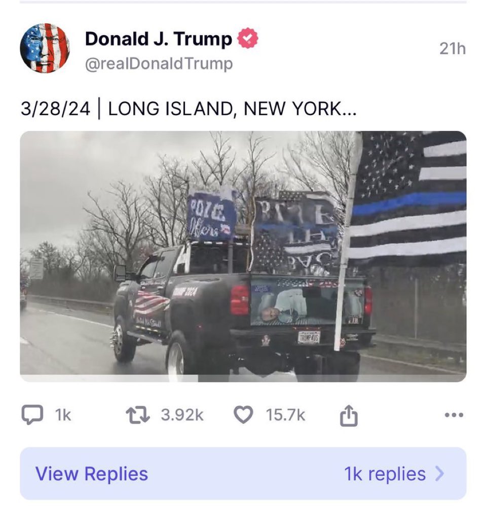 WoolfBrain1's tweet photo. @Geiger_Capital must have been UP IN ARMS when Trump posted this picture of Biden tied up in the back of a truck. Your hypocrisy is maddening and embarrassing. At least have some principal and consistency to your arguments. The partisanship bleeds through. https://t.co/HYGu03ptp3