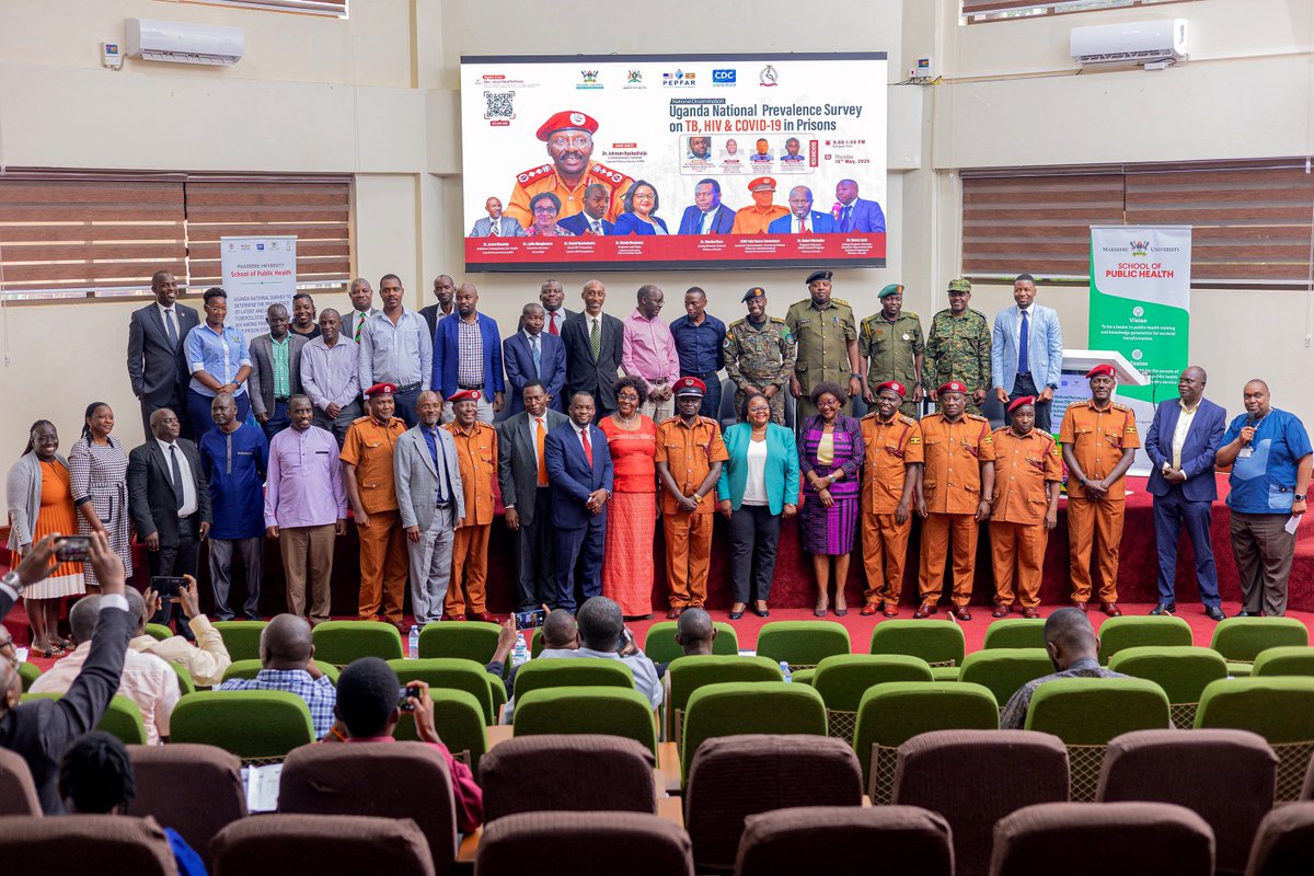 Makerere University (@makerere) on Twitter photo On 15th May 2025 we had the honor of partnering with <a href="/UgandaPrisons/">Uganda Prisons Service</a> <a href="/MODVA_UPDF/">Uganda Peoples' Defence Forces</a> <a href="/PoliceUg/">Uganda Police Force</a> <a href="/MinofHealthUG/">Ministry of Health- Uganda</a> <a href="/aidscommission/">Uganda AIDS Commission</a> to host a National Data Utility and Dissemination where <a href="/MakSPH/">Makerere University School of Public Health</a> researchers shared the Uganda National Prevalence Survey on TB, HIV, and COVID-19 in prisons On 15th May 2025 we had the honor of partnering with <a href="/UgandaPrisons/">Uganda Prisons Service</a> <a href="/MODVA_UPDF/">Uganda Peoples' Defence Forces</a> <a href="/PoliceUg/">Uganda Police Force</a> <a href="/MinofHealthUG/">Ministry of Health- Uganda</a> <a href="/aidscommission/">Uganda AIDS Commission</a> to host a National Data Utility and Dissemination where <a href="/MakSPH/">Makerere University School of Public Health</a> researchers shared the Uganda National Prevalence Survey on TB, HIV, and COVID-19 in prisons