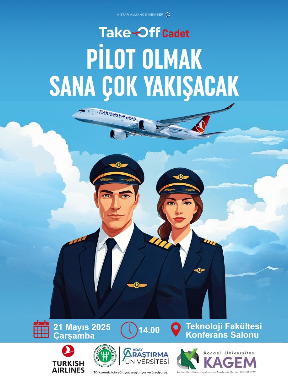 Tüm bölümlerin 4. sınıf ve mezun öğrencileri!

Sizi Take Off Cadet Konferansı’na davet ediyoruz!

Tarih: 21 Mayıs Çarşamba
Yer: KOU Teknoloji Fakültesi Konferans Salonu
Saat: 14.00

Katılımcılar: Kokpit İşe Alım Ekibi, Türk Hava Yolları Kaptanı

<a href="/kou92official/">Kocaeli Üniversitesi</a>