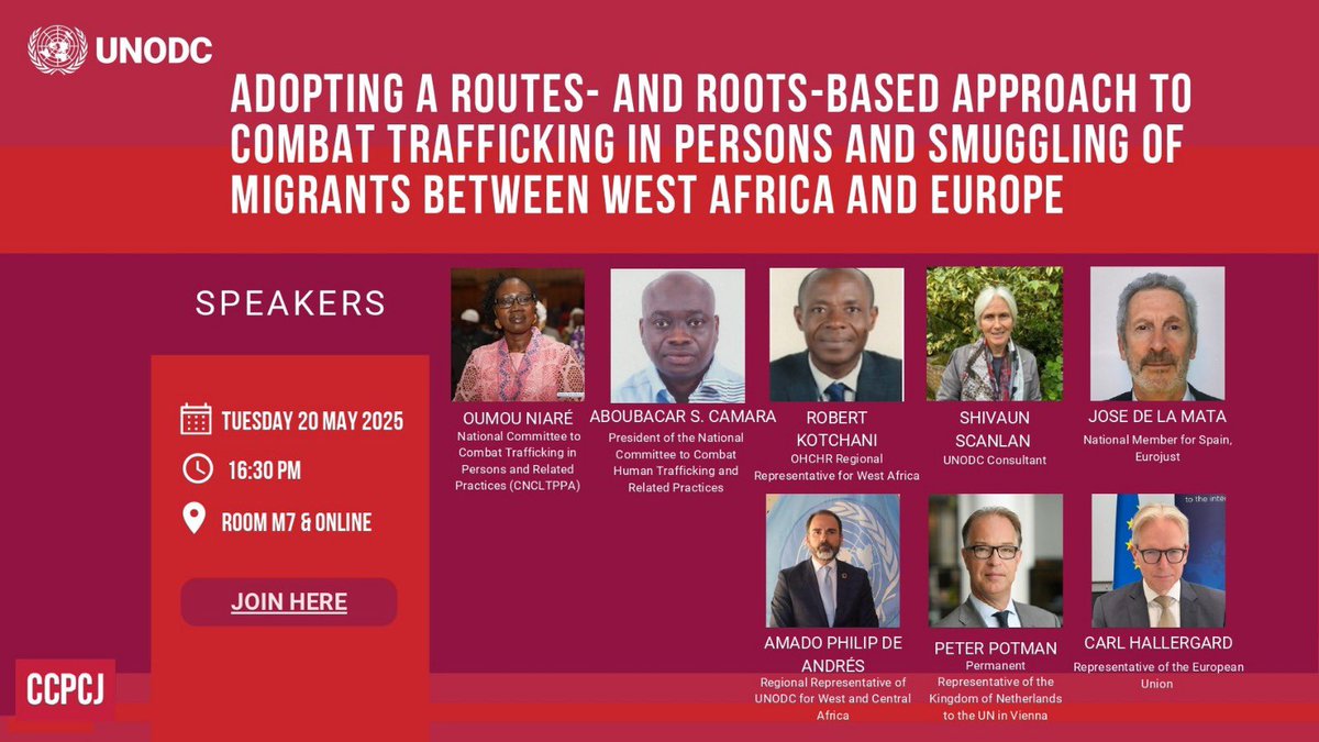 🇺🇳Join us at our side event: Adopting a Routes- and Roots-Based Approach to Combat Trafficking in Persons and Smuggling of Migrants Between West Africa &amp; Europe 🌏

📅 20 May 2025
🕠 16:30–17:30 CET
📍 Room M7, VIC &amp; online
🔗 Register now: goo.su/vY4Rz