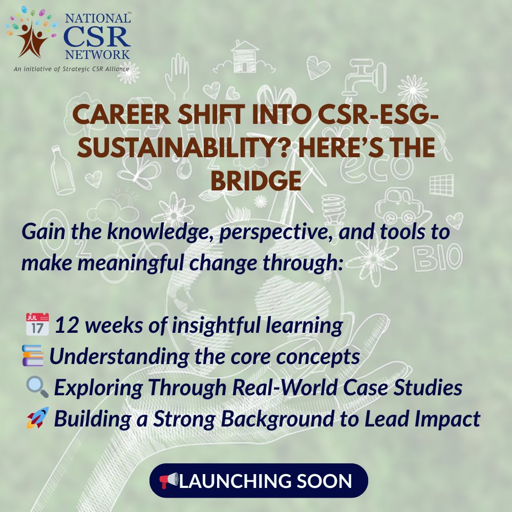 Many passionate professionals want to transition into CSR/ESG - but feel held back by jargon, lack of experience, or fear of not fitting in.

We’re building a transformative learning journey for such career shifters and rising professionals! 

#Sustainability  #CSR #ESG