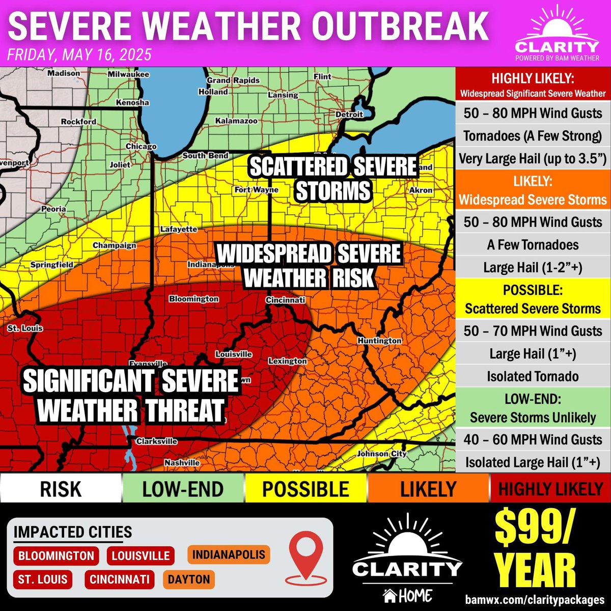 Kirk 🇺🇸 Hinz | BAM ⚡️Weather (@met_khinz) on Twitter photo From our team <a href="/bam_weather/">BAM Weather</a>
🚨SEVERE WEATHER UPDATE (5/16/25):
Widespread, significant severe weather is likely across S. Indiana, N. Kentucky and S Illinois this afternoon. General timing will be 4PM - 11PM from west to east. Timing for Indy Metro likely 7 - 9PM timeframe. From our team <a href="/bam_weather/">BAM Weather</a>
🚨SEVERE WEATHER UPDATE (5/16/25):
Widespread, significant severe weather is likely across S. Indiana, N. Kentucky and S Illinois this afternoon. General timing will be 4PM - 11PM from west to east. Timing for Indy Metro likely 7 - 9PM timeframe.