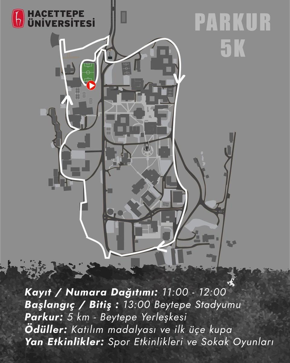 1. Hacettepe Gençlik Koşusu
Hacettepe Üniversitesi, Spor Bilimleri Fakültesi ve Sağlık, Kültür ve Spor Daire Başkanlığı'na bağlı, Hacettepe Running Topluluğu ve Rekreasyon Topluluğu işbirliğiyle, Hacettepe Üniversitesi Beytepe Yerleşkesinde sporu teşvik etmek ve fiziksel