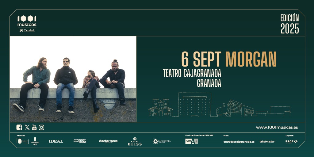 🎸 El 6 de septiembre, el grupo madrileño aterriza en Granada con HOTEL MORGAN, su último trabajo, lleno de emociones, letras honestas y ese sonido tan personal que los ha convertido en una de las bandas más queridas del panorama nacional.

🎟️ 1001musicas.es