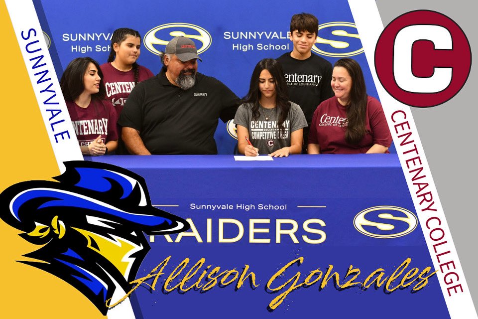 Congratulations to senior Allison Gonzales! She signed her letter of intent with Centenary College of Louisiana Cheer and Stunt. We are thankful for your leadership as a Raider and look forward to your future at Centenary.