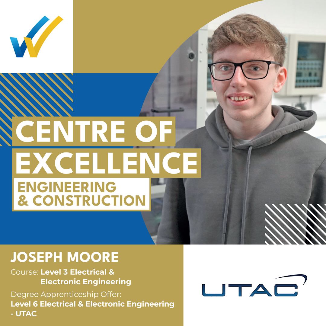 Well done to our Level 3 Electrical &amp; Electronic student, Joseph who has secured a degree apprenticeship with <a href="/utaccompany/">UTAC</a>  

He's been on work placement with the company alongside his studies and impressed staff with his competency, resulting in the offer.