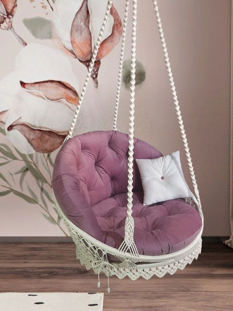 Hanging macramé chair-hammock, with a butterfly pattern on the back, and with a short openwork edging, large pillows, Outdoor Garden swing etsy.me/4jSyfGp через <a href="/Etsy/">Etsy</a>