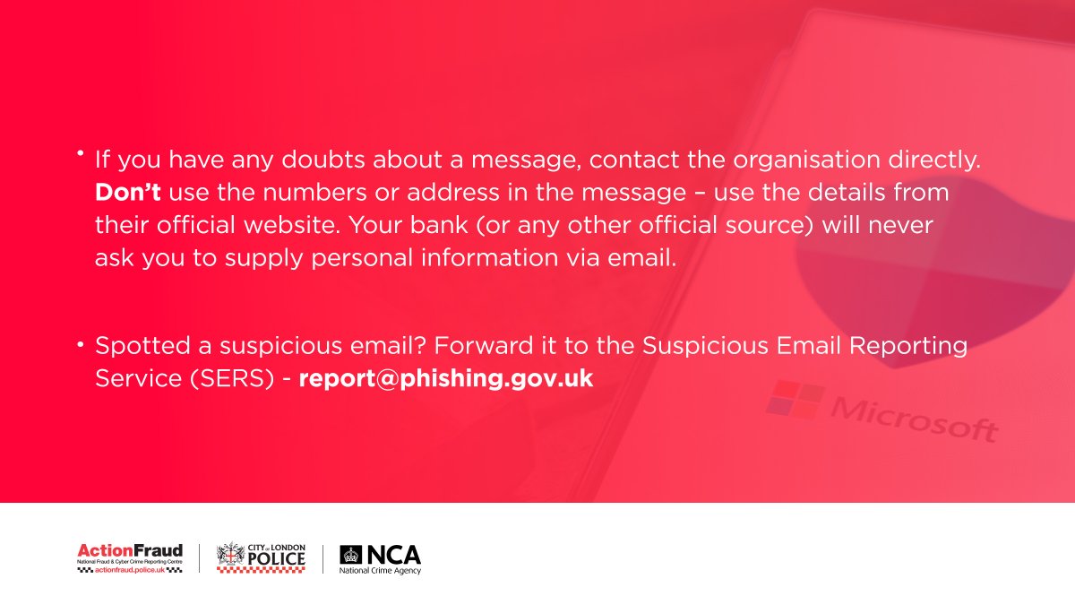 ⚠️ SCAM WARNING: Watch out for these FAKE emails purporting to be from Microsoft. The emails claim that your device is infected with malware, and encourages you to follow the links in the email.

✅ Received a suspicious email? You can report it by forwarding the email to: