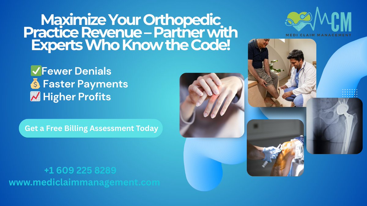 mediclaimmngmnt's tweet image. Denied Claims and Delayed Revenue: Orthopedic Practices Canโt Afford Billing Errors
Contact us today for a free billing assessment 
+1 609 225 8289
mediclaimmanagement.com/contact-us
#orthopedicbillingservices #medicalbillingservices
#medicalcodingservices