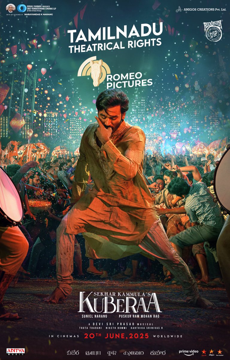 Singapore CinemaKaran (@sgcinemakaran) on Twitter photo Excited to announce that the Tamil Nadu Theatrical Rights of #Kuberaa is bagged by #RomeoPictures ❤️
Happy to associate with the prestigious <a href="/SVCLLP/">Sree Venkateswara Cinemas LLP</a> <a href="/AsianSuniel/">Suniel Narang</a> & the most versatile <a href="/dhanushkraja/">Dhanush</a> sir 🤗
Get ready for a GRAND RELEASE on June 20, 2025 🔥
#SekharKammulasKuberaa Excited to announce that the Tamil Nadu Theatrical Rights of #Kuberaa is bagged by #RomeoPictures ❤️
Happy to associate with the prestigious <a href="/SVCLLP/">Sree Venkateswara Cinemas LLP</a> <a href="/AsianSuniel/">Suniel Narang</a> & the most versatile <a href="/dhanushkraja/">Dhanush</a> sir 🤗
Get ready for a GRAND RELEASE on June 20, 2025 🔥
#SekharKammulasKuberaa