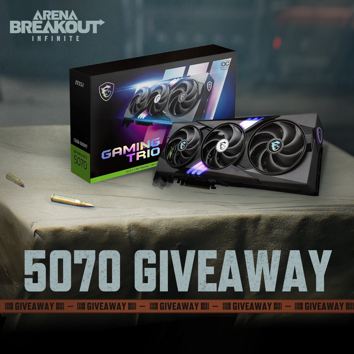 🎁 RTX 5070 #Giveaway
To celebrate the new S1, we are giving away an RTX 5070!
✅Follow @arenabreakoutpc
✅Like, retweet
✅Join our Discord server
discord.com/invite/arenabr…
⏰Ends on June 3rd.

#arenabreakoutinfinite #ABI #Discord #giveaway
