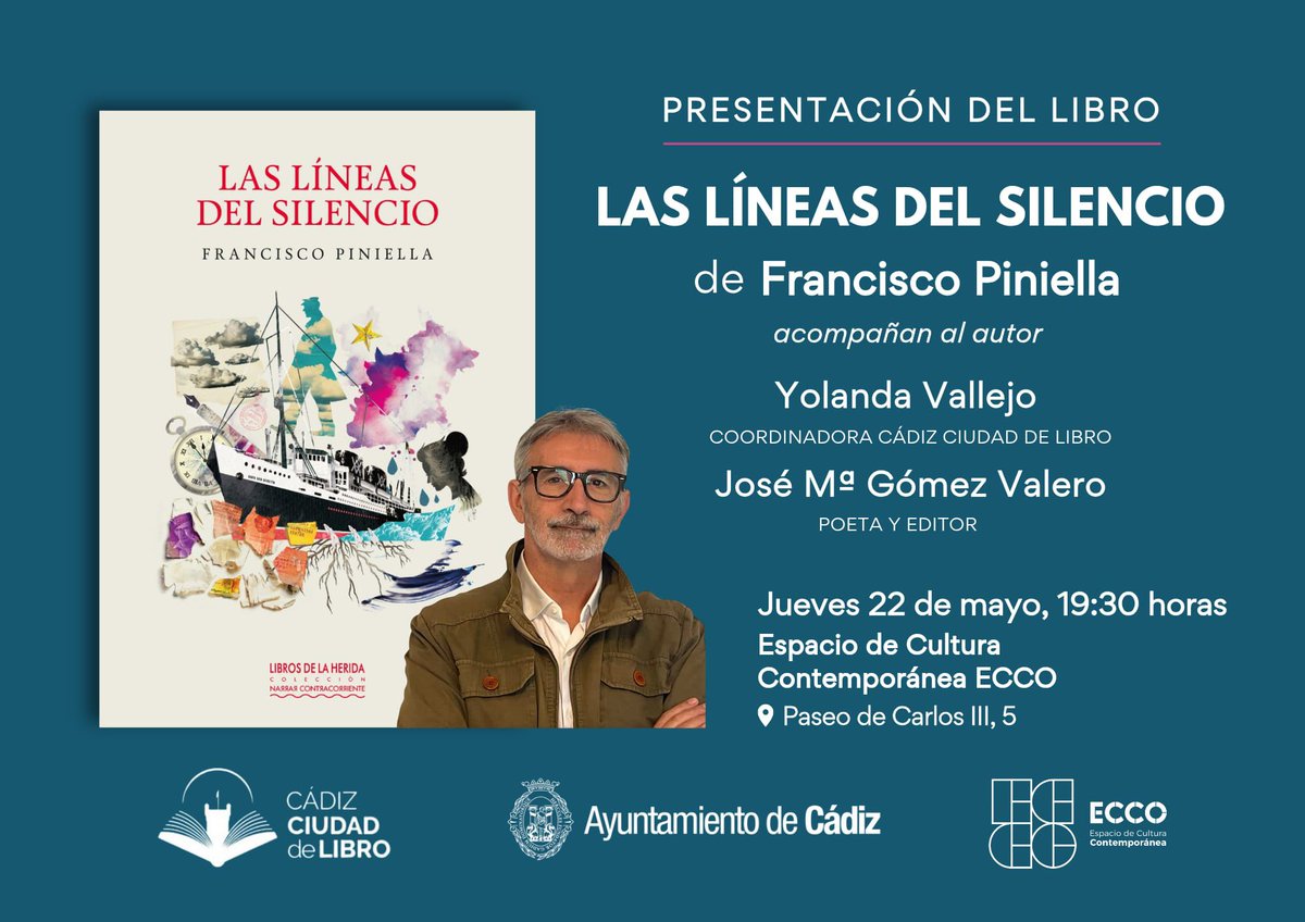 Bibliotecas Cádiz (@bmcadiz) on Twitter photo 📚Esta tarde tenemos una cita con el silencio... ¿no te lo crees? Pues vente a <a href="/EccoCadiz/">ECCO_Cádiz</a> que <a href="/pacopini/">Paco Piniella</a> nos presenta su primera novela
A las 19.30 h. no te olvides 📚Esta tarde tenemos una cita con el silencio... ¿no te lo crees? Pues vente a <a href="/EccoCadiz/">ECCO_Cádiz</a> que <a href="/pacopini/">Paco Piniella</a> nos presenta su primera novela
A las 19.30 h. no te olvides