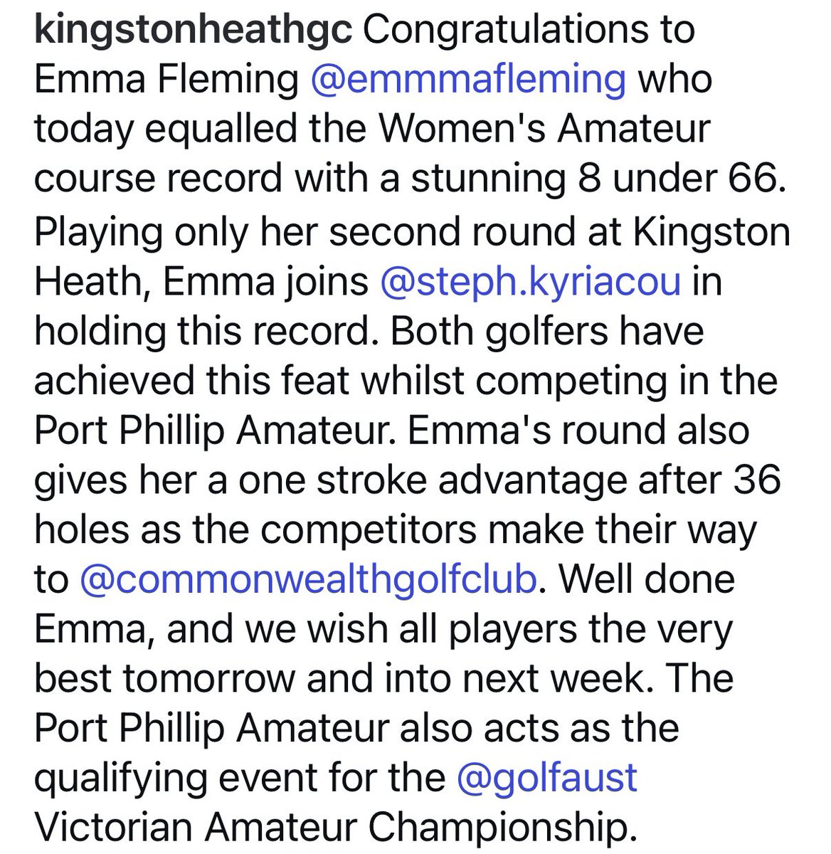 Elm Park Golf & Sports Club (@elmparkgolfclub) on Twitter photo Congratulations to our own Emma Fleming. #courserecord <a href="/KingstonHeathGC/">Kingston Heath Golf Club</a> <a href="/amateur_info/">Irish Amateur golf info</a> Congratulations to our own Emma Fleming. #courserecord <a href="/KingstonHeathGC/">Kingston Heath Golf Club</a> <a href="/amateur_info/">Irish Amateur golf info</a>