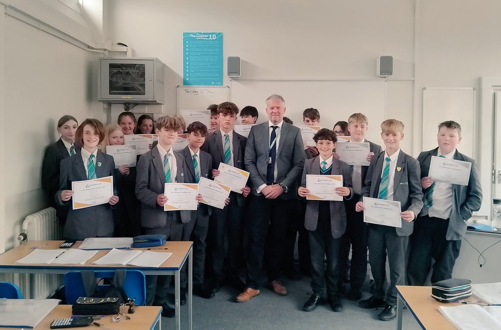 Cromer Academy (@academycromer) on Twitter photo Congratulations to pupils in Mr Richardson Howells Yr 8 Maths class who achieved Gold, Silver & Bronze awards for the <a href="/UKMathsTrust/">UK Maths Trust</a> Junior Challenge.
Well done all! 👏 Congratulations to pupils in Mr Richardson Howells Yr 8 Maths class who achieved Gold, Silver & Bronze awards for the <a href="/UKMathsTrust/">UK Maths Trust</a> Junior Challenge.
Well done all! 👏