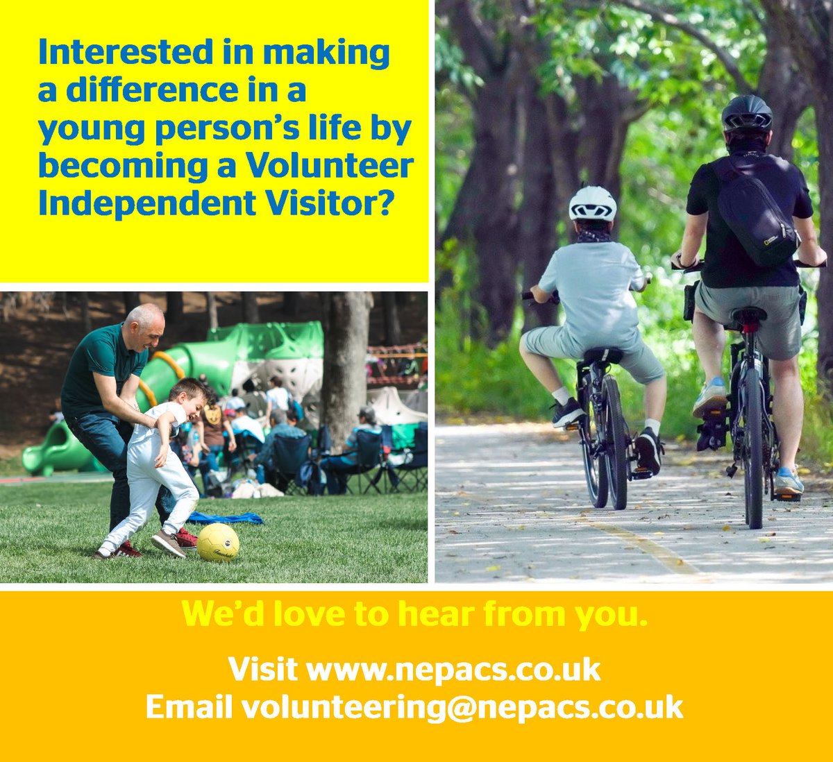 NEPACS (@nepacsinfo) on Twitter photo Our Independent Visitor volunteers befriend & support children & young people in care. These relationships provide amazing benefits for their mental health & well-being #mentalhealthawarenessweek Become an independent visitor & help make a difference! Email IV@nepacs.co.uk Our Independent Visitor volunteers befriend & support children & young people in care. These relationships provide amazing benefits for their mental health & well-being #mentalhealthawarenessweek Become an independent visitor & help make a difference! Email IV@nepacs.co.uk