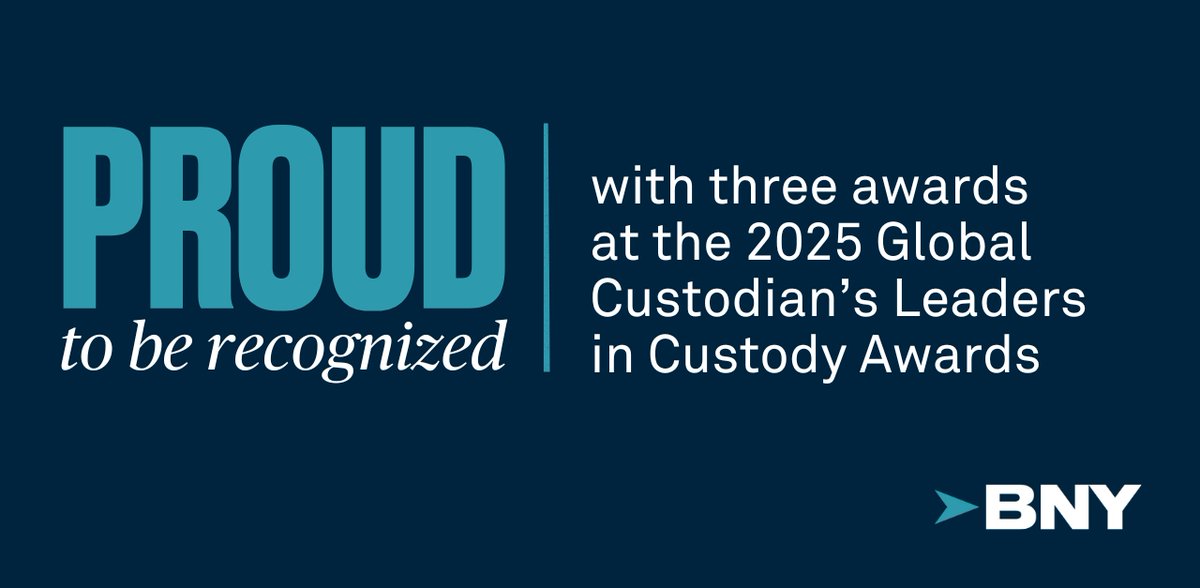 BNY (@bnyglobal) on Twitter photo ANNOUNCEMENT: #BNY scores 3️⃣ wins at <a href="/globalcustodian/">Global Custodian</a>'s Leaders in Custody Awards:
🏅 Asset Servicing team for Asset Servicing Partnership of the Year
🏅 Markets – Global Collateral Platform for Securities Finance / Collateral Initiative of the Year
🏅 Emily Portney, BNY's ANNOUNCEMENT: #BNY scores 3️⃣ wins at <a href="/globalcustodian/">Global Custodian</a>'s Leaders in Custody Awards:
🏅 Asset Servicing team for Asset Servicing Partnership of the Year
🏅 Markets – Global Collateral Platform for Securities Finance / Collateral Initiative of the Year
🏅 Emily Portney, BNY's