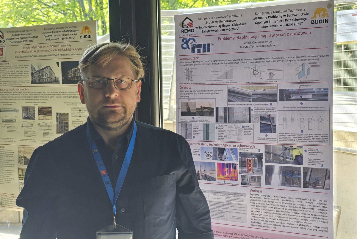 Instytut Techniki Budowlanej (@itb_pl) on Twitter photo Dr inż. Ołeksij Kopyłow z Zakładu Inżynierii Elementów Budowlanych <a href="/ITB_pl/">Instytut Techniki Budowlanej</a> zajął I miejsce za poster „Problemy eksploatacji i napraw ścian osłonowych” na REMO / BUDIN 2025! Gratulacje! 👏
🔷 Aktualności ITB: itb.pl/aktualnosci/i-… Dr inż. Ołeksij Kopyłow z Zakładu Inżynierii Elementów Budowlanych <a href="/ITB_pl/">Instytut Techniki Budowlanej</a> zajął I miejsce za poster „Problemy eksploatacji i napraw ścian osłonowych” na REMO / BUDIN 2025! Gratulacje! 👏
🔷 Aktualności ITB: itb.pl/aktualnosci/i-…