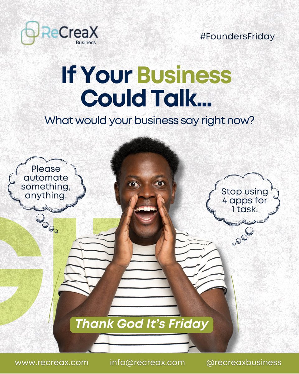 Recreaxbusiness's tweet photo. If your business could talk, it’d probably say:
“Please stop running me on WhatsApp + Excel.” 💀
The right tech system = fewer headaches, more clarity.
Let’s fix it.
#recreaxbusiness #FounderFriday #SMEtech #BuildSmart #Tgif https://t.co/ki2SuJDhqi