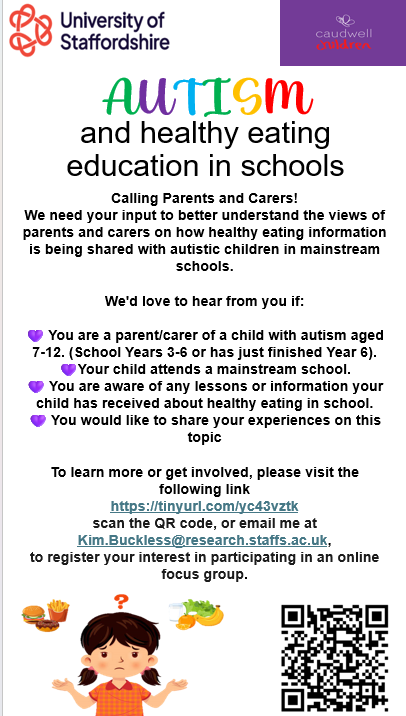KimBuck80's tweet image. 💜Calling all parents &amp;amp; carers of autistic children! 💜
I’m a PhD student and mum with lived experience, and I am seeking your insights on how healthy eating information is shared with your child in their school
#Autism #Research #ParentVoices #HealthyEating #LivedExperience